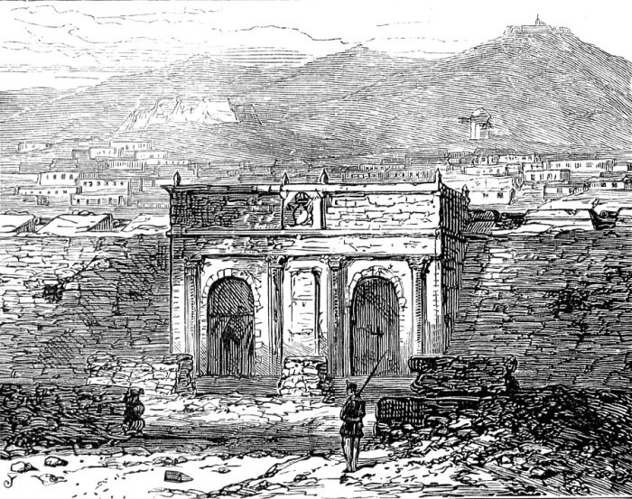Framed Print : Sketches at Cartagena after the Siege: Madrid Gate, 1874. Creator: Unknown Framed Print : Sketches at Cartagena after the Siege: Madrid Gate, 1874. Creator: Unknown