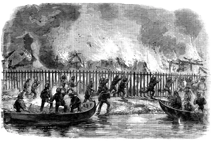 Framed Print : Sketches in China - the Burning of Telesio's Store, 1858. Creator: Unknown Framed Print : Sketches in China - the Burning of Telesio's Store, 1858. Creator: Unknown