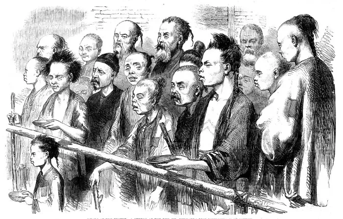 Framed Print : Sketches in China - Heads of the People - a sketch at the Rev. Mr. Huleatt's Rice... 1858. Creator: Unknown Framed Print : Sketches in China - Heads of the People - a sketch at the Rev. Mr. Huleatt's Rice... 1858. Creator: Unknown