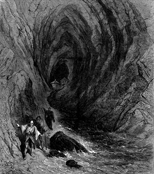 Framed Print : Sketches in China and Japan: the Cave of Moshima, Japan, 1873. Creator: John Greenaway Framed Print : Sketches in China and Japan: the Cave of Moshima, Japan, 1873. Creator: John Greenaway
