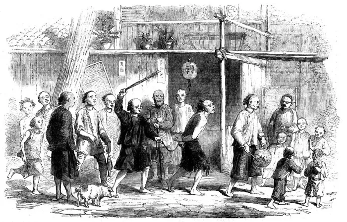 Framed Print : Sketches in China - a Thief whipped through the Streets of Canton, 1858. Creator: Unknown Framed Print : Sketches in China - a Thief whipped through the Streets of Canton, 1858. Creator: Unknown