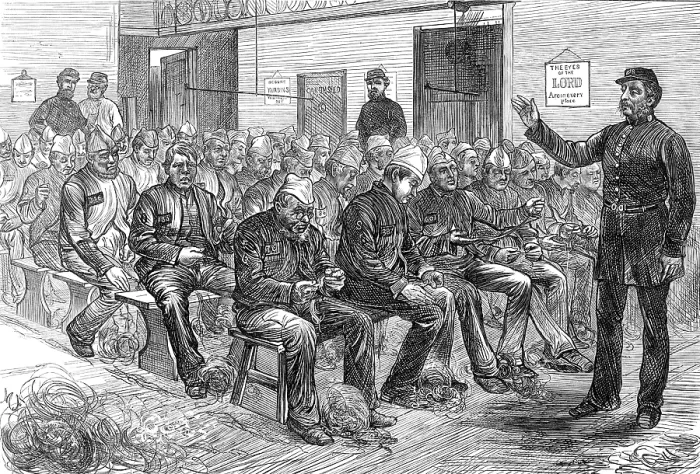 Framed Print : Sketches in the Clerkenwell House of Correction: the oakum-shed, 1874. Creator: Unknown Framed Print : Sketches in the Clerkenwell House of Correction: the oakum-shed, 1874. Creator: Unknown