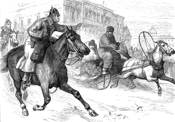 Framed Print : Sketches of the Crisis in Russia: police espionage in St. Petersburg, 1880. Creator: Unknown Framed Print : Sketches of the Crisis in Russia: police espionage in St. Petersburg, 1880. Creator: Unknown