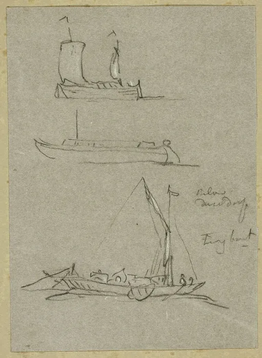 Framed Print : Three Sketches of Dusseldorf River Boats, n.d. Creator: William Alfred Delamotte Framed Print : Three Sketches of Dusseldorf River Boats, n.d. Creator: William Alfred Delamotte