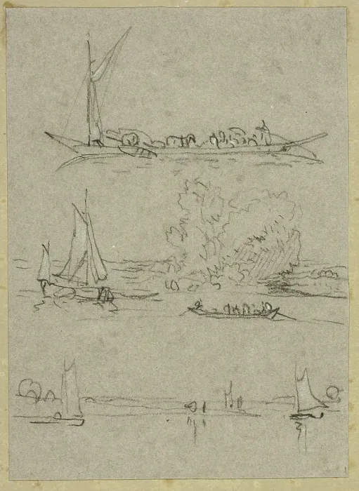 Framed Print : Three Sketches of Dusseldorf River Boats, n.d. Creator: William Alfred Delamotte Framed Print : Three Sketches of Dusseldorf River Boats, n.d. Creator: William Alfred Delamotte