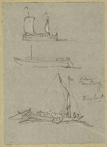 Three Sketches of Dusseldorf River Boats, n.d. Creator: William Alfred Delamotte