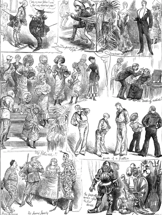 Framed Print : Sketches at a Fancy-Dress Ball, 1881. Creator: Joseph Swain Framed Print : Sketches at a Fancy-Dress Ball, 1881. Creator: Joseph Swain