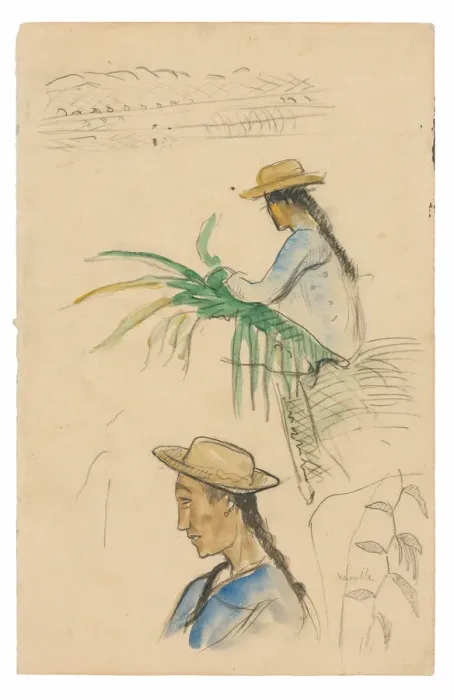 Framed Print : Sketches of Figures, Pandanus Leaf, and Vanilla Plant, 1891 / 93. Creator: Paul Gauguin Framed Print : Sketches of Figures, Pandanus Leaf, and Vanilla Plant, 1891 / 93. Creator: Paul Gauguin