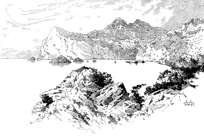 Framed Print : Sketches in Formosa: entrance to Harbour of Keeling, recently bombarded by the Japanese Fleet, 1895. Creator: Carl Hentschel Framed Print : Sketches in Formosa: entrance to Harbour of Keeling, recently bombarded by the Japanese Fleet, 1895. Creator: Carl Hentschel