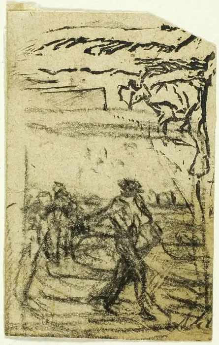 Framed Print : Sketches, Fragment: Peasant Seated at the Foot of a Tree, after 1863. Creator: Jean Francois Millet