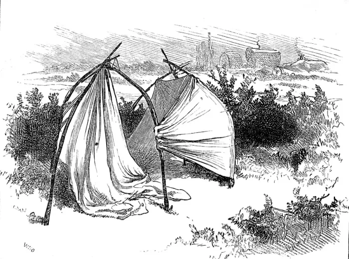 Framed Print : Sketches of gipsy life round London - a bachelor's bed-room, Mitcham Common, 1880. Creator: Unknown Framed Print : Sketches of gipsy life round London - a bachelor's bed-room, Mitcham Common, 1880. Creator: Unknown