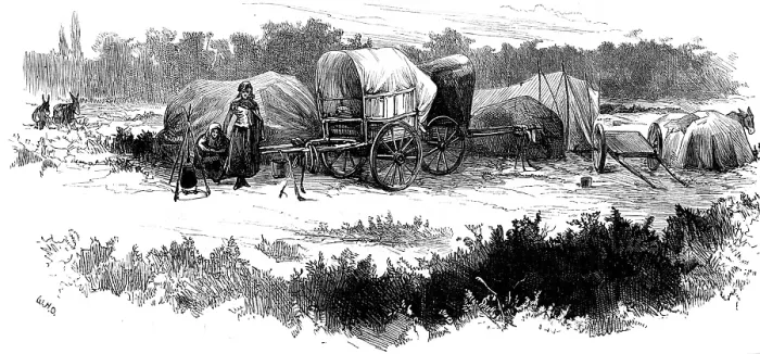 Framed Print : Sketches of gipsy life round London - encampment at Mitcham Common, 1880. Creator: Unknown Framed Print : Sketches of gipsy life round London - encampment at Mitcham Common, 1880. Creator: Unknown