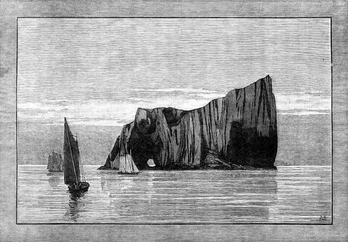 Framed Print : Sketches of the Gulf of St. Lawrence, Lower Canada: the Rock Perce, sketched from a yacht... 1881. Creator: Unknown Framed Print : Sketches of the Gulf of St. Lawrence, Lower Canada: the Rock Perce, sketched from a yacht... 1881. Creator: Unknown