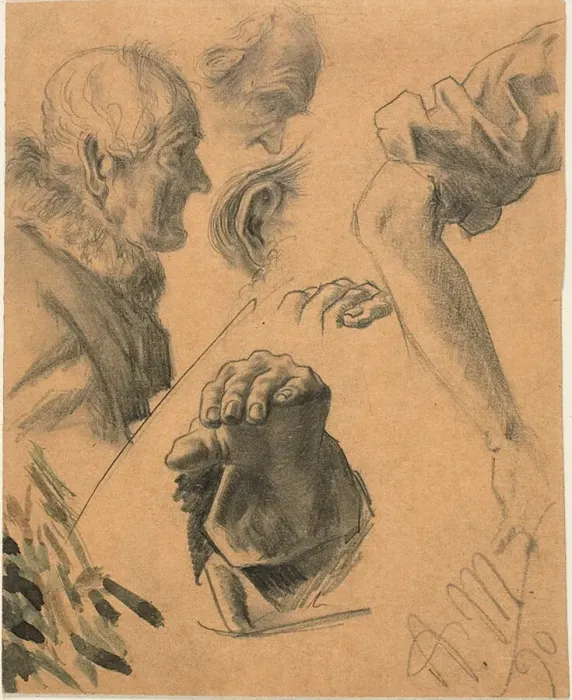 Framed Print : Sketches of Hands, Arms, and Heads, 1890. Creator: Adolph Menzel Framed Print : Sketches of Hands, Arms, and Heads, 1890. Creator: Adolph Menzel