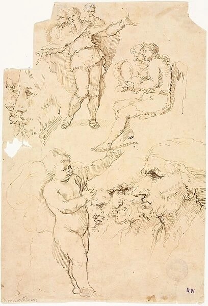 Sketches of Heads and Figures, 1600s. Creator: Unknown