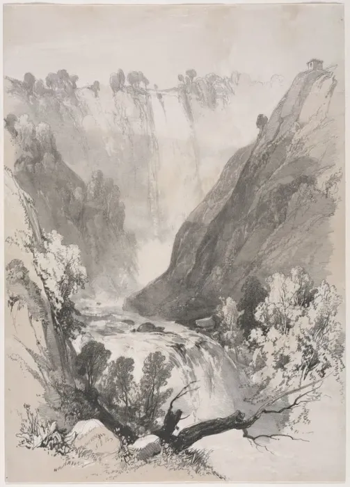 Framed Print : Sketches at Home and Abroad: Falls of Terni, 1830. Creator: James Duffield Harding (British Framed Print : Sketches at Home and Abroad: Falls of Terni, 1830. Creator: James Duffield Harding (British