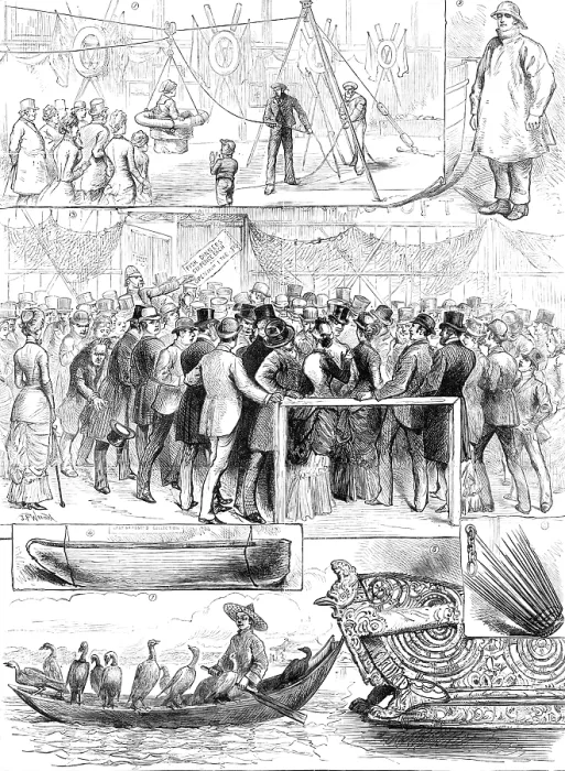 Framed Print : Sketches at the International Fisheries Exhibition, 1883. Creator: Unknown Framed Print : Sketches at the International Fisheries Exhibition, 1883. Creator: Unknown