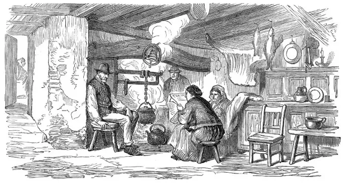 Framed Print : Sketches from Ireland: kitchen where Crawford was fired at, 1870. Creator: Unknown Framed Print : Sketches from Ireland: kitchen where Crawford was fired at, 1870. Creator: Unknown