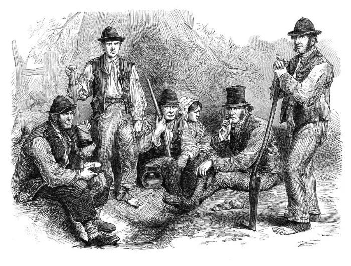 Framed Print : Sketches from Ireland: Meath lads on their garden plot at Crossakeel, 1870. Creator: Unknown Framed Print : Sketches from Ireland: Meath lads on their garden plot at Crossakeel, 1870. Creator: Unknown