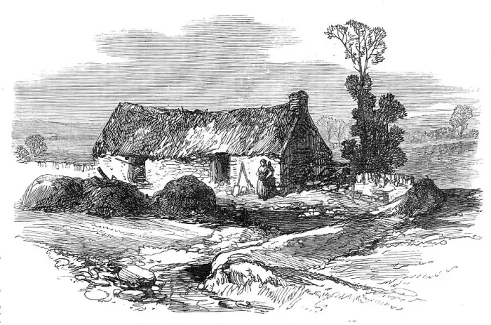 Framed Print : Sketches from Ireland: Mike Brannan's cabin in the Hundred Acres Bog, 1870. Creator: Unknown Framed Print : Sketches from Ireland: Mike Brannan's cabin in the Hundred Acres Bog, 1870. Creator: Unknown