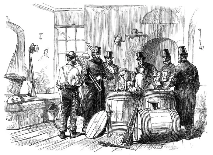 Framed Print : Sketches from Ireland: opening casks of arms at the Dublin Steam-Ship Company's stores... 1870. Creator: Unknown Framed Print : Sketches from Ireland: opening casks of arms at the Dublin Steam-Ship Company's stores... 1870. Creator: Unknown