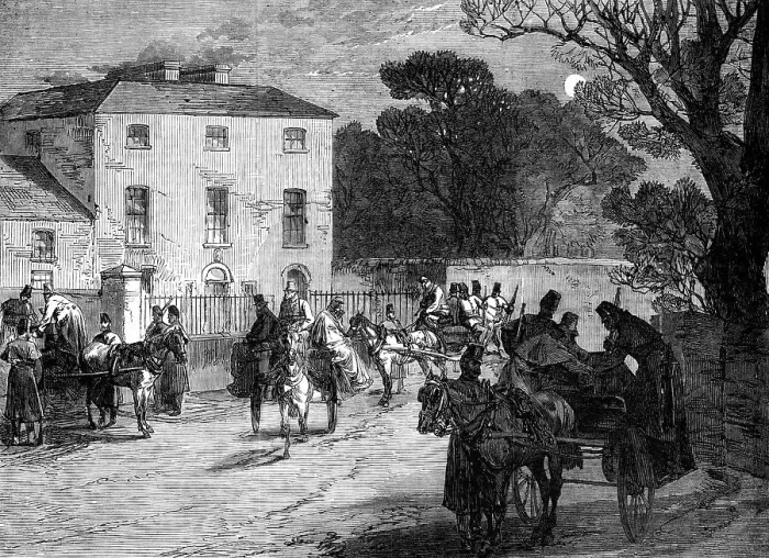 Framed Print : Sketches from Ireland: police starting at midnight to make arrests, 1870. Creator: Unknown Framed Print : Sketches from Ireland: police starting at midnight to make arrests, 1870. Creator: Unknown