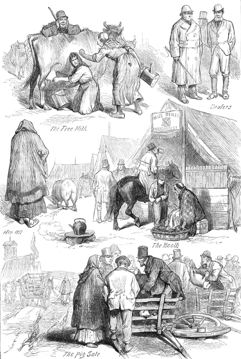 Framed Print : Sketches at an Irish cattle fair, 1881. Creator: Unknown Framed Print : Sketches at an Irish cattle fair, 1881. Creator: Unknown