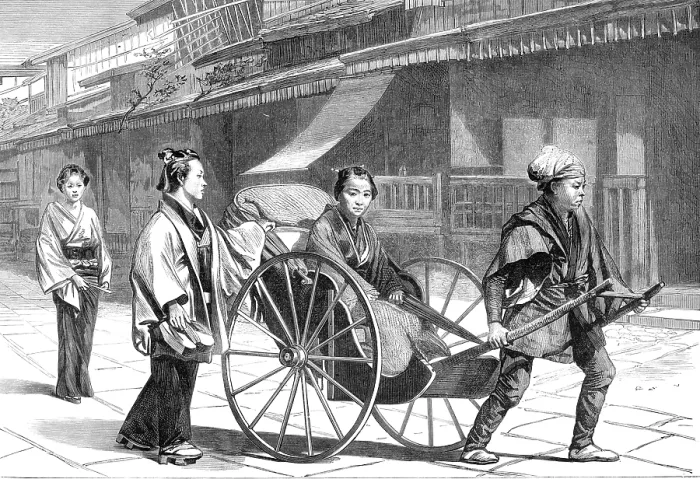 Framed Print : Sketches in Japan: scene in Temple-Street, Nagasaki, 1874. Creator: Unknown Framed Print : Sketches in Japan: scene in Temple-Street, Nagasaki, 1874. Creator: Unknown