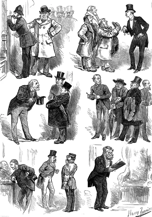 Framed Print : Sketches in the Lobby of the House of Commons, 1881. Creator: Unknown Framed Print : Sketches in the Lobby of the House of Commons, 1881. Creator: Unknown