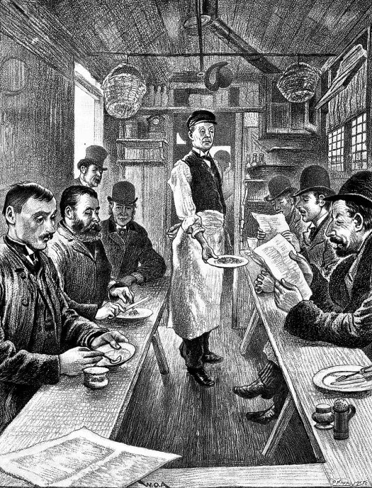 Framed Print : Sketches of London Cabs and Cabmen: interior of a cabmen's shelter, 1890. Creator: P Naumann Framed Print : Sketches of London Cabs and Cabmen: interior of a cabmen's shelter, 1890. Creator: P Naumann