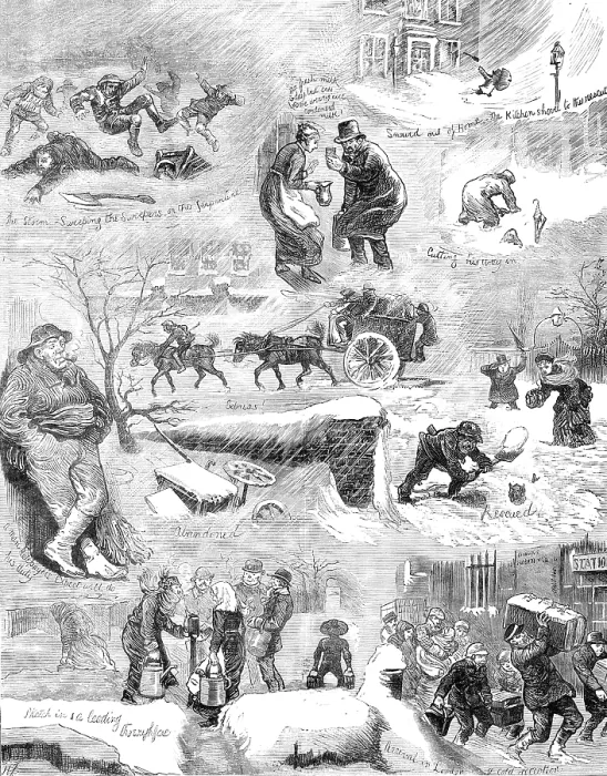 Framed Print : Sketches in London and the suburbs during the snowstorm, Tuesday, January 18, 1881. Creator: Unknown Framed Print : Sketches in London and the suburbs during the snowstorm, Tuesday, January 18, 1881. Creator: Unknown