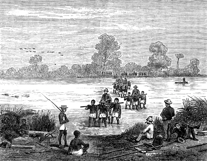 Framed Print : Sketches in Madagascar: crossing the Mourondava River, near Mohabo, 1881. Creator: Unknown Framed Print : Sketches in Madagascar: crossing the Mourondava River, near Mohabo, 1881. Creator: Unknown