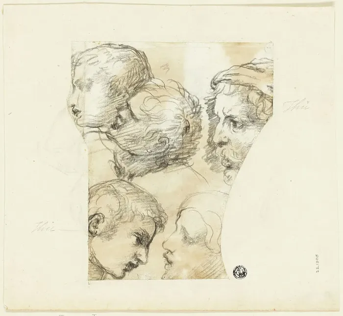 Framed Print : Sketches of Male Heads (recto); Two Old Women (verso), n.d. Creator: Thomas Patch Framed Print : Sketches of Male Heads (recto); Two Old Women (verso), n.d. Creator: Thomas Patch