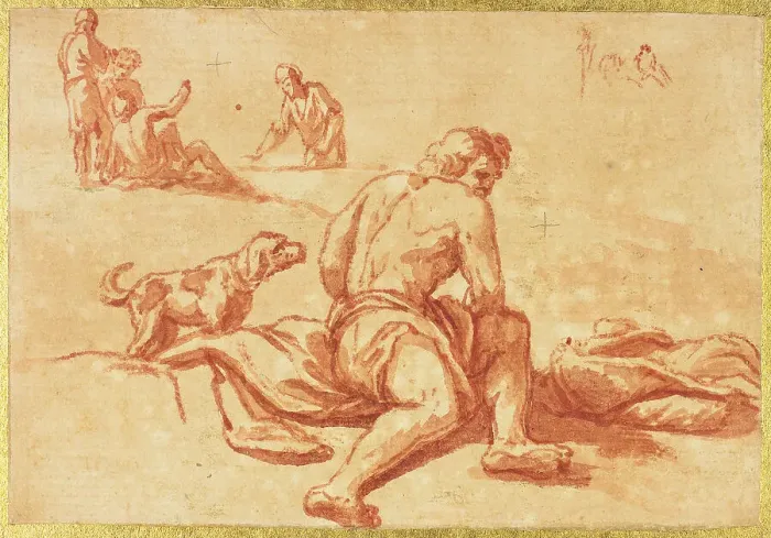 Framed Print : Two Sketches: Man with Dog, Group of Figures, n.d. Creator: Nicolas Poussin Framed Print : Two Sketches: Man with Dog, Group of Figures, n.d. Creator: Nicolas Poussin