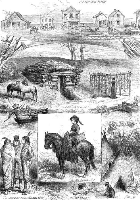 Framed Print : Sketches of a new settlement in Minnesota, 1880. Creator: Unknown Framed Print : Sketches of a new settlement in Minnesota, 1880. Creator: Unknown
