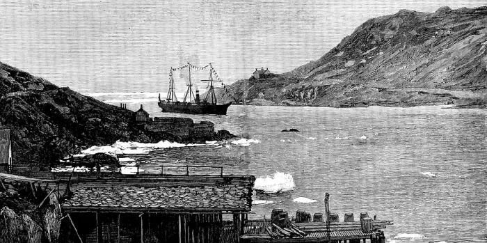 Framed Print : Sketches in Newfoundland: drying stages, with cod-fish, in April: arrival of a new governor, 1890. Creator: Unknown Framed Print : Sketches in Newfoundland: drying stages, with cod-fish, in April: arrival of a new governor, 1890. Creator: Unknown
