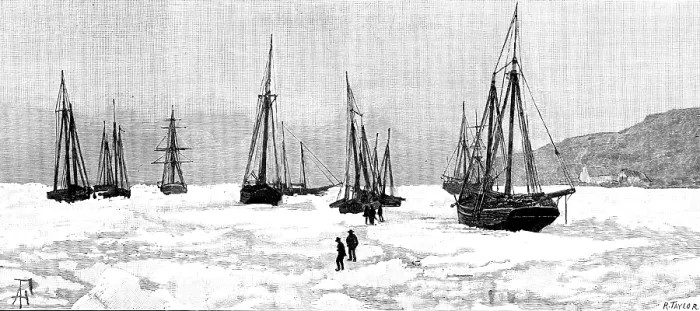 Framed Print : Sketches in Newfoundland: a Newfoundland fishing fleet ice-bound, 1890. Creator: R. Taylor Framed Print : Sketches in Newfoundland: a Newfoundland fishing fleet ice-bound, 1890. Creator: R. Taylor