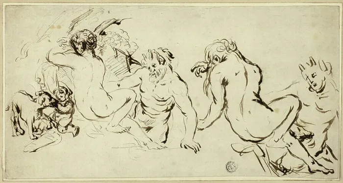 Framed Print : Sketches of Nymph, Satyr and Putto, n.d. Creator: John Vanderbank Framed Print : Sketches of Nymph, Satyr and Putto, n.d. Creator: John Vanderbank