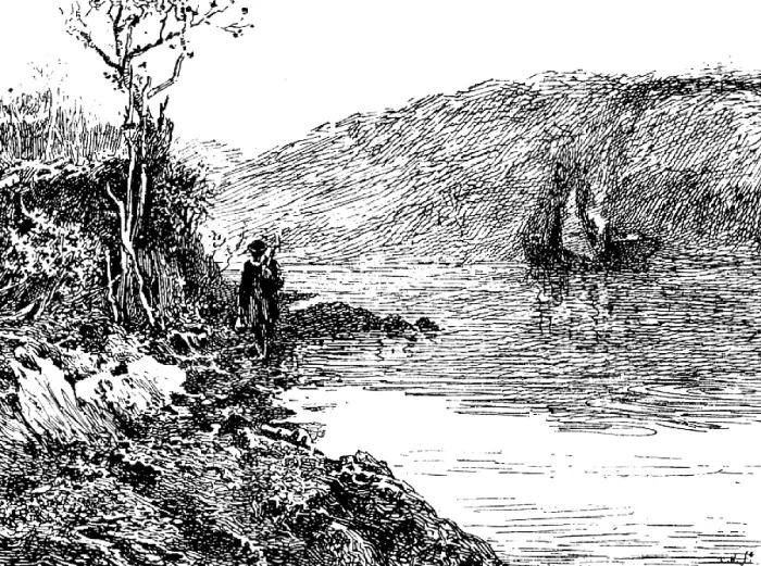 Framed Print : Sketches from the Picture Exhibitions: 'The Lone River', C. Napier Hemy, Grosvenor Gallery, 1890. Creator: Carl Hentschel Framed Print : Sketches from the Picture Exhibitions: 'The Lone River', C. Napier Hemy, Grosvenor Gallery, 1890. Creator: Carl Hentschel