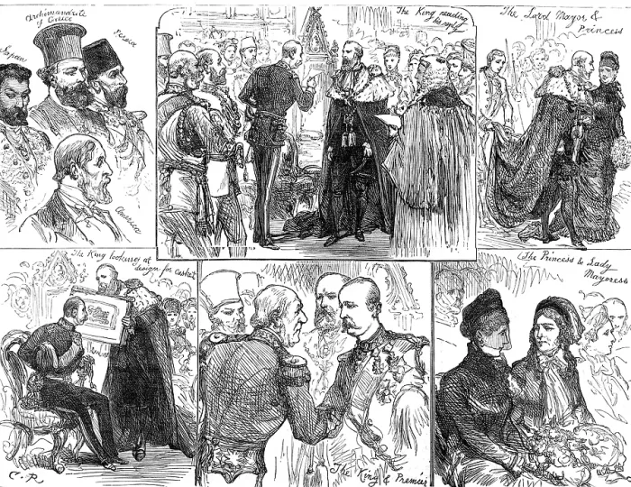 Framed Print : Sketches at the Presentation of Address to the King of Greece by the Corporation of London, 1880. Creator: Unknown Framed Print : Sketches at the Presentation of Address to the King of Greece by the Corporation of London, 1880. Creator: Unknown