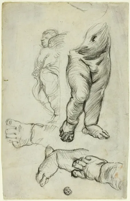 Framed Print : Sketches of Putti (recto); Study for Ornament (verso), 1837 / 75 (recto); n.d. (verso). Creator: Alfred George Stevens Framed Print : Sketches of Putti (recto); Study for Ornament (verso), 1837 / 75 (recto); n.d. (verso). Creator: Alfred George Stevens