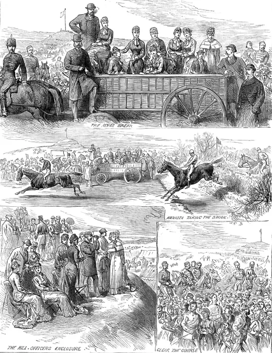 Framed Print : Sketches at the Regimental Steeplechases at Aldershott, 1880. Creator: Unknown Framed Print : Sketches at the Regimental Steeplechases at Aldershott, 1880. Creator: Unknown