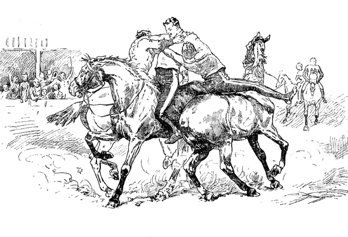 Framed Print : Sketches at the Royal Military Tournament...: wrestling on horseback, 1890. Creator: Unknown Framed Print : Sketches at the Royal Military Tournament...: wrestling on horseback, 1890. Creator: Unknown
