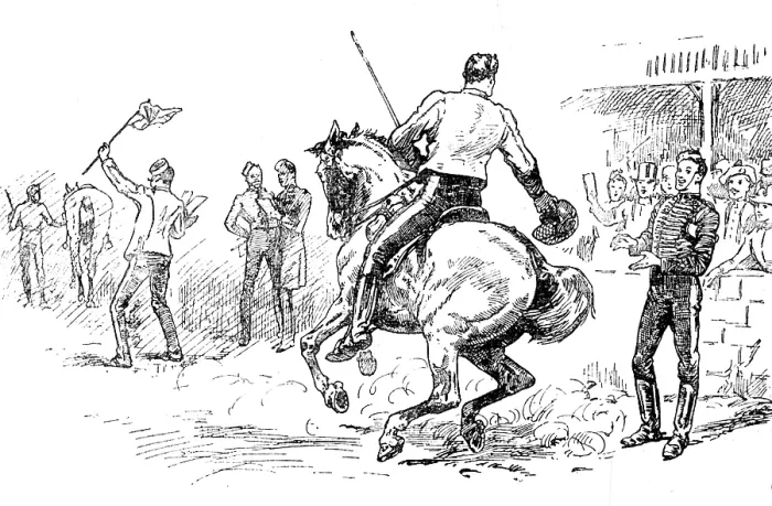 Framed Print : Sketches at the Royal Military Tournament...: hailing the victor, 1890. Creator: Unknown