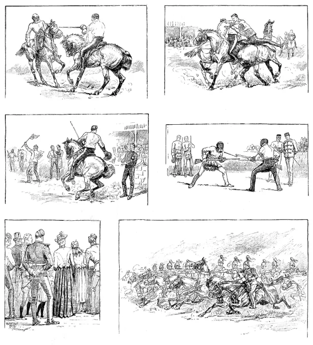 Framed Print : Sketches at the Royal Military Tournament, Agricultural Hall, Islington, 1890. Creator: Unknown Framed Print : Sketches at the Royal Military Tournament, Agricultural Hall, Islington, 1890. Creator: Unknown