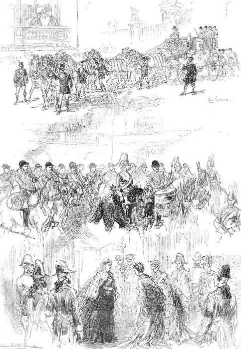 Framed Print : Sketches of the Royal Procession at the Opening of Parliament, 1876. Creator: Unknown Framed Print : Sketches of the Royal Procession at the Opening of Parliament, 1876. Creator: Unknown
