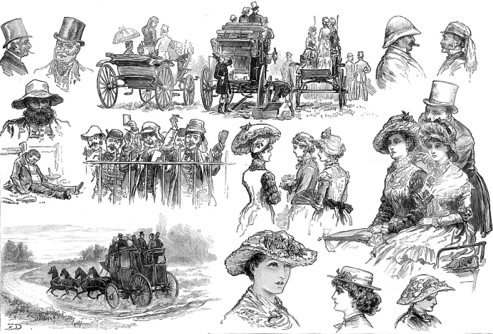 Framed Print : Sketches at Sandown Park Races, 1881. Creator: Unknown Framed Print : Sketches at Sandown Park Races, 1881. Creator: Unknown