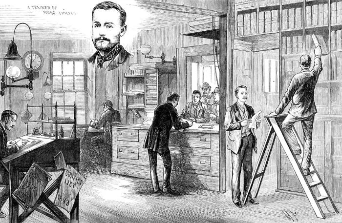 Framed Print : Sketches in Scotland-Yard: Convict Office for ticket-of-leave men...under police supervision, 1883. Creator: Unknown