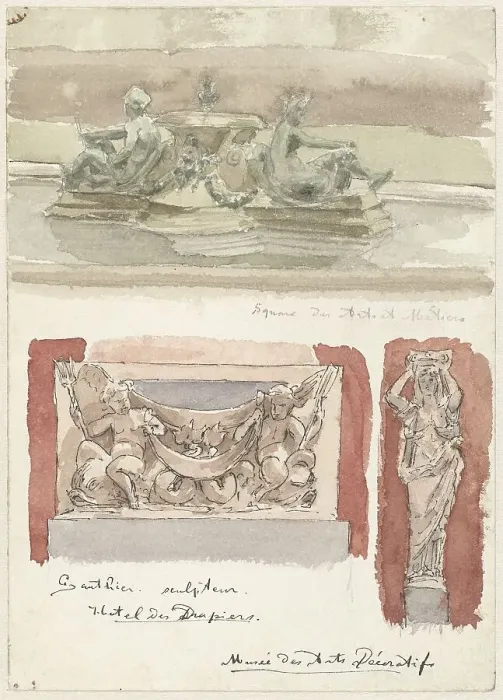 Framed Print : Three sketches of sculptures in the Museum of Decorative Arts in Paris, 1872-1904. Creator: Wilhelm Cornelis Bauer Framed Print : Three sketches of sculptures in the Museum of Decorative Arts in Paris, 1872-1904. Creator: Wilhelm Cornelis Bauer