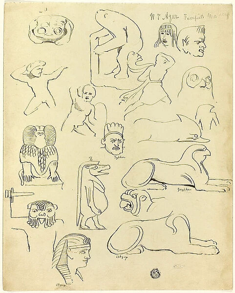 Sketches After Sculptures and Reliefs, Mainly Egyptian, 19th century. Creator: W.T. Agar